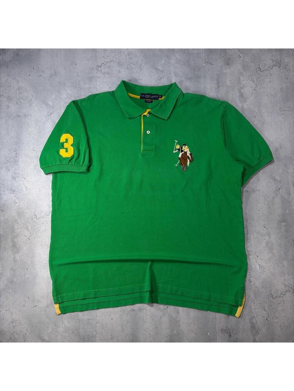 Y2K Green U.S. Polo Assn Grunge Big Pony Skater Polo Shirt